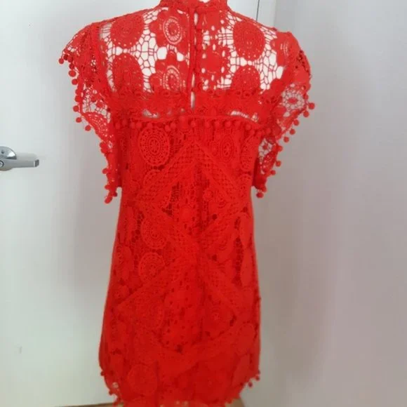 Tularosa Clayton Lace Crochet Dress Cayenne Red - Picture 6 of 12